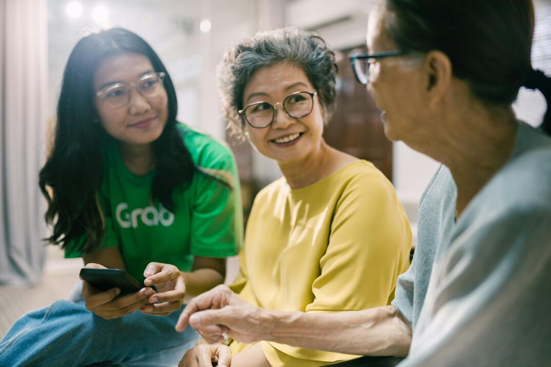 happy diverse group discussion